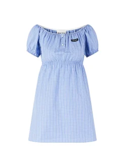 Kariertes Minikleid aus Popeline Hellblau
