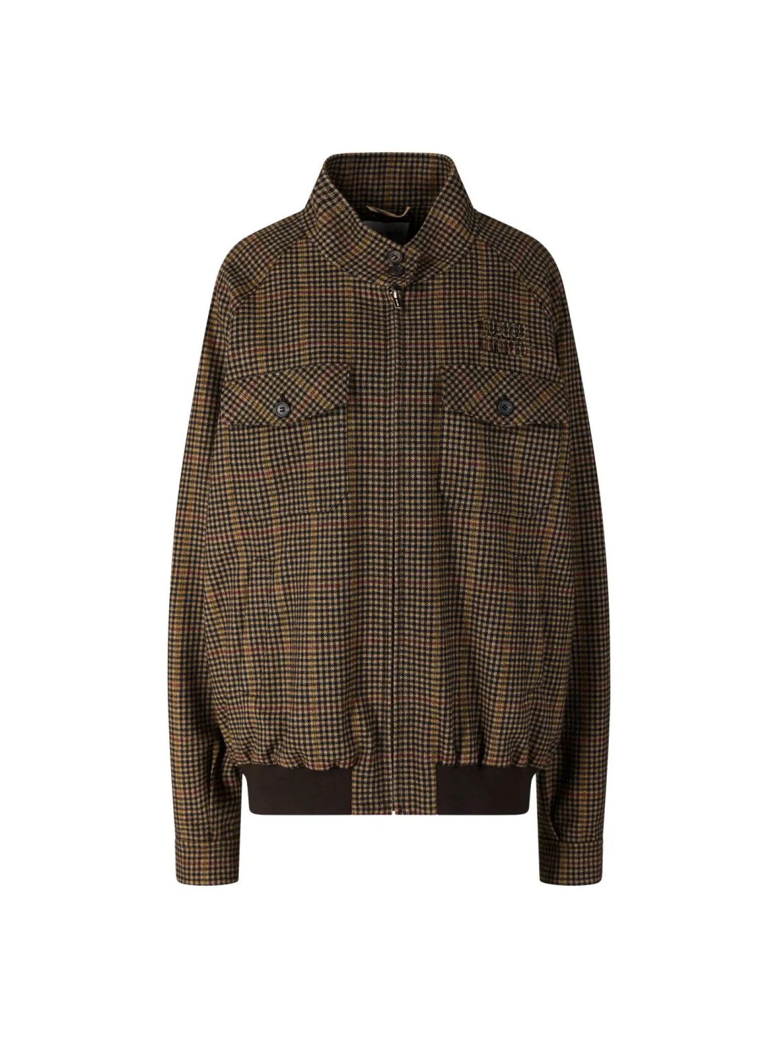 Karierte Wolljacke mit Hahnentrittmuster Braun
