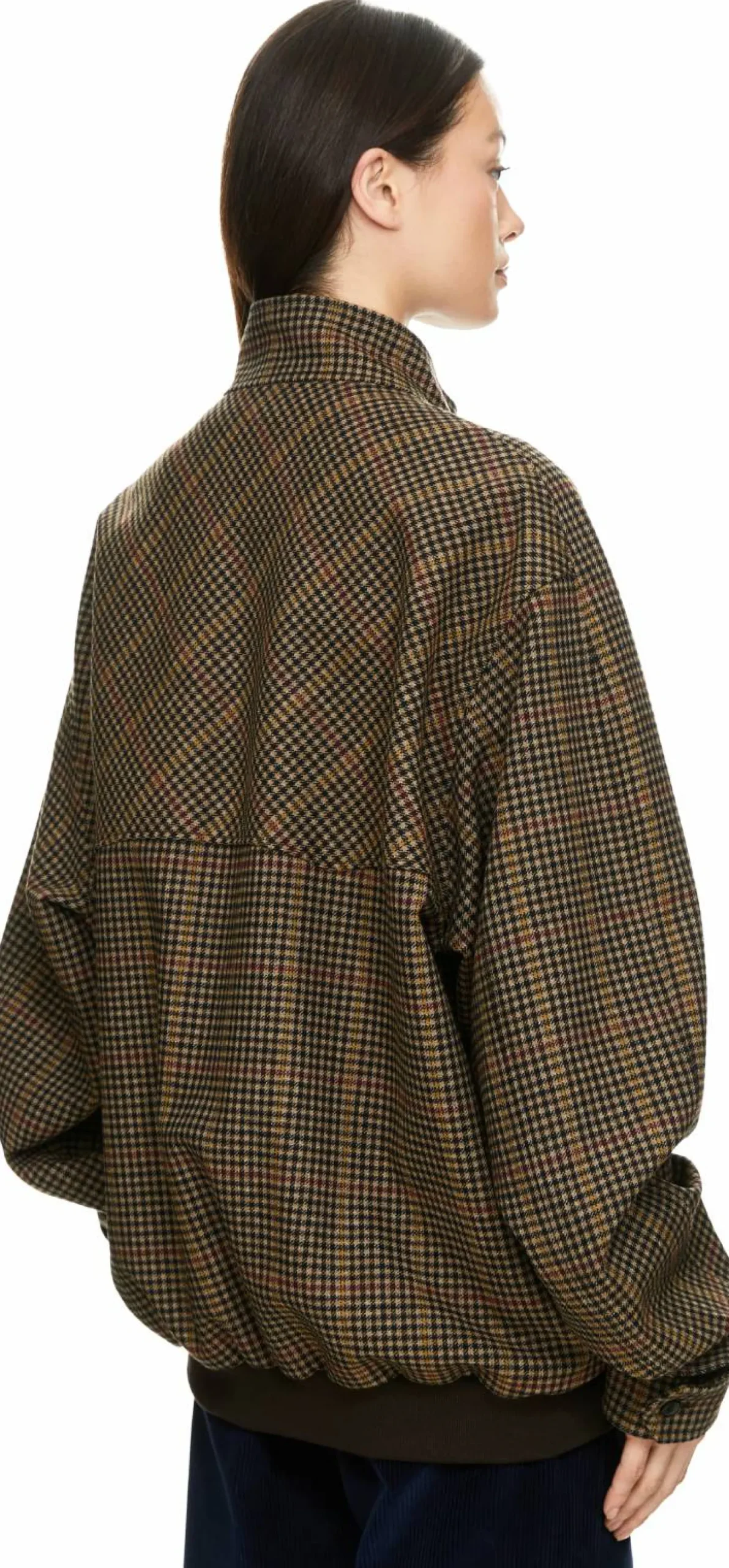 Karierte Wolljacke mit Hahnentrittmuster Braun