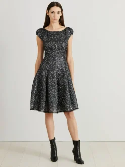 Kleid mit Blüten-Applikation Grau/Blau