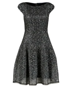 Kleid mit Blüten-Applikation Grau/Blau