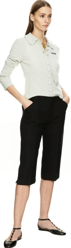 Körperbetonte Capri-Hose aus Wollcrêpe Schwarz