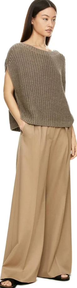 Kurzarmpullover 'Avelin' aus Seide und Leinen Taupe