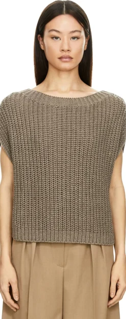 Kurzarmpullover 'Avelin' aus Seide und Leinen Taupe