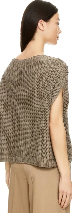 Kurzarmpullover 'Avelin' aus Seide und Leinen Taupe