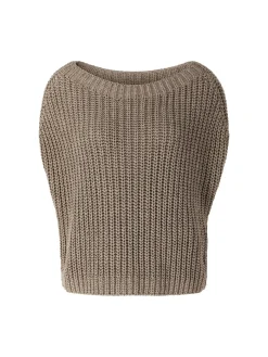 Kurzarmpullover 'Avelin' aus Seide und Leinen Taupe
