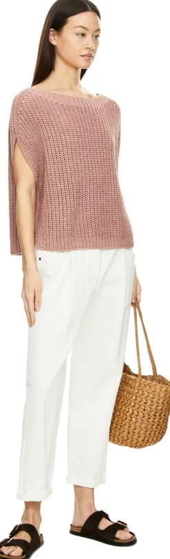 Kurzarmpullover 'Avelin' aus Seide und Leinen Rosenholz