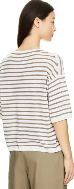 Kurzarmpullover 'Emina' aus Seide und Leinen Off White/Taupe