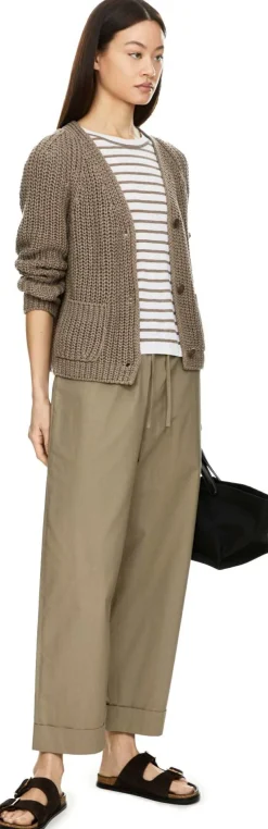 Kurzarmpullover 'Emina' aus Seide und Leinen Off White/Taupe