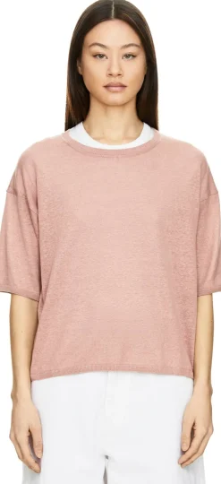 Kurzarmpullover 'Emina' aus Seide und Leinen Rosenholz