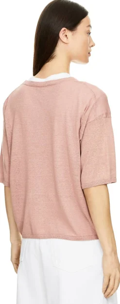 Kurzarmpullover 'Emina' aus Seide und Leinen Rosenholz