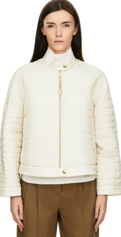 Kurze Daunenjacke 'Aubrieta' mit geometrischer Steppung Beige