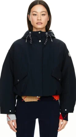 Kurze Daunenjacke 'Eucalyptus' mit Kapuze Marineblau