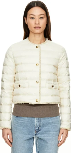 Kurze Daunenjacke 'Fleurs' mit Bouclé-Besatz Beige