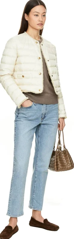 Kurze Daunenjacke 'Fleurs' mit Bouclé-Besatz Beige