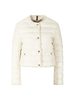 Kurze Daunenjacke 'Fleurs' mit Bouclé-Besatz Beige