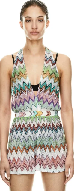 Kurzer Jumpsuit mit Dégradé-Zickzack-Muster Multi