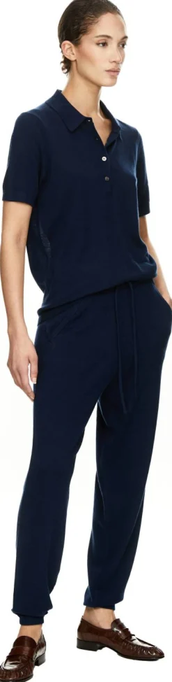 Kurzärmeliger Seiden-Cashmere-Polopullover Midnight
