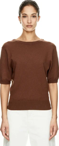 Kurzärmeliger Seiden-Cashmere-Pullover Choc Mousse
