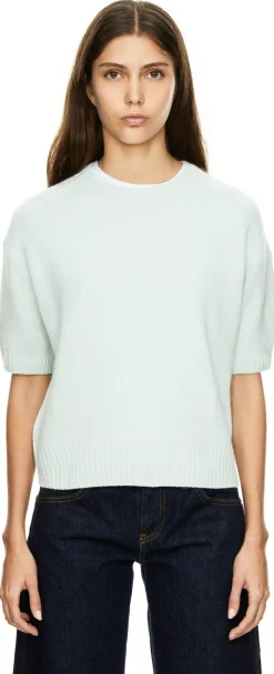 Kurzärmliger Cashmere-Pullover mit Rundhalsausschnitt Hellgrün