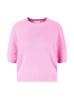 Kurzärmliger Cashmere-Pullover mit Rundhalsausschnitt Pink