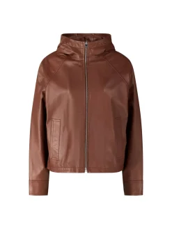 Lammlederjacke mit Kapuze Braun
