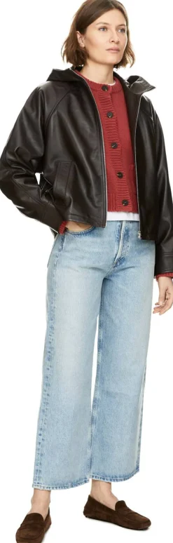 Lammlederjacke mit Kapuze Dunkelbraun