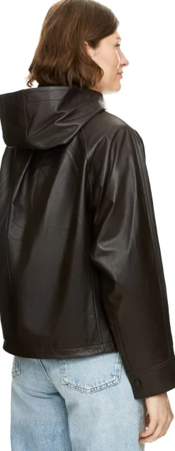 Lammlederjacke mit Kapuze Dunkelbraun