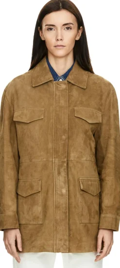 Lamm-Velourslederjacke 'Sadie' Olivgrün