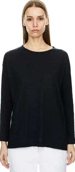 Langarmshirt aus Leinen Marineblau