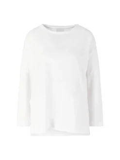 Langarmshirt aus Leinen mit U-Boot Ausschnitt Crème