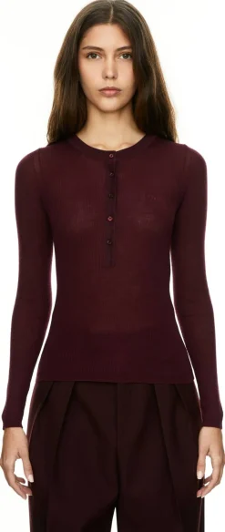 Langarmshirt aus Wolle mit Logo-Stickerei Bordeaux