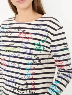 Langarmshirt 'End Of The Year' mit Schriftzug-Print Crème/Marineblau