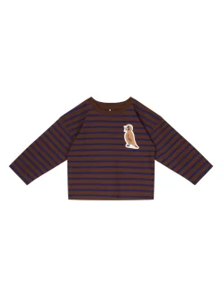 Langarmshirt 'Stripe Bird Patch' Braun