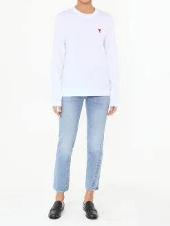 Langarmshirt Weiß/Rot