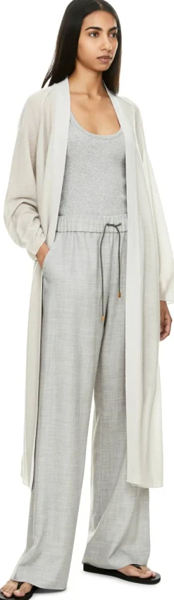 Lange Cashmere-Strickjacke Hellgrau