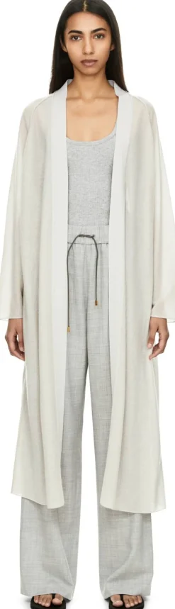 Lange Cashmere-Strickjacke Hellgrau