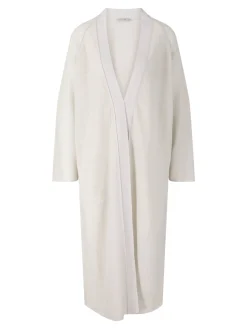 Lange Cashmere-Strickjacke Hellgrau