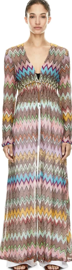 Lange Strickjacke mit Dégradé-Zickzack-Muster Multi