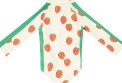 Langärmeliger Badeanzug 'Strawberries' in Off-White