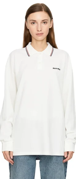 Langärmliges Poloshirt Weiß