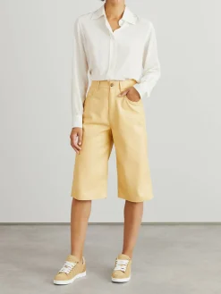 Leder-Bermuda Gelb