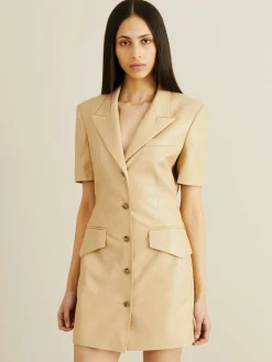 Lederimitat-Kleid 'Anco' Beige