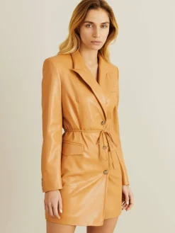 Lederimitat-Kleid mit Knopfleiste Beige/Braun