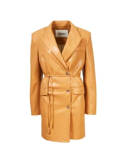 Lederimitat-Kleid mit Knopfleiste Beige/Braun