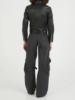 Lederjacke Biker-Look Schwarz