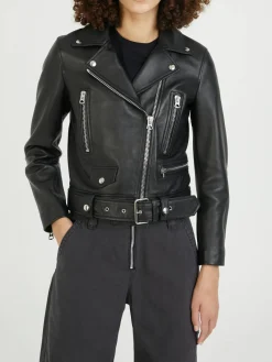 Lederjacke Biker-Look Schwarz