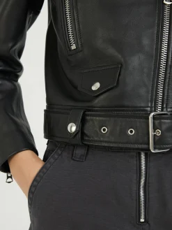 Lederjacke Biker-Look Schwarz