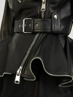 Lederjacke mit Peplum-Silhouette Schwarz
