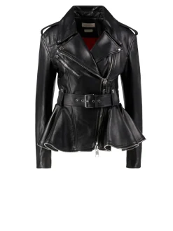 Lederjacke mit Peplum-Silhouette Schwarz